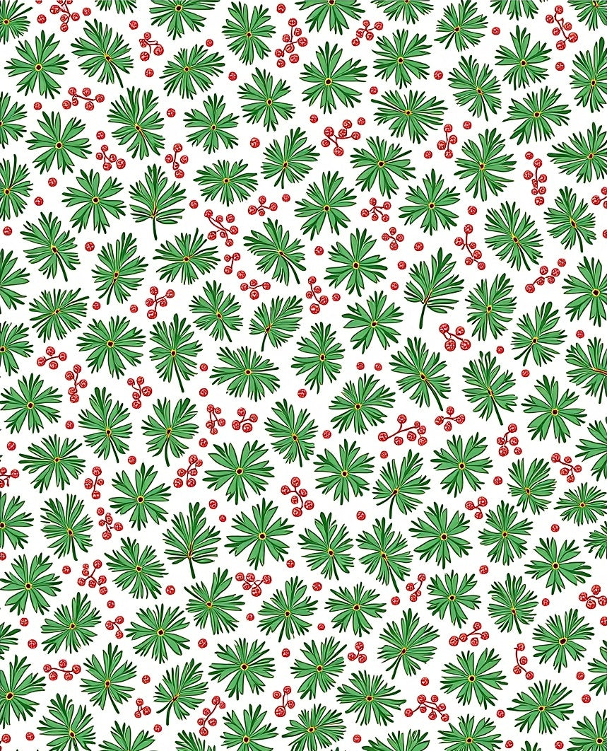 Green Leaf Red Berry Cluster Tile Rug