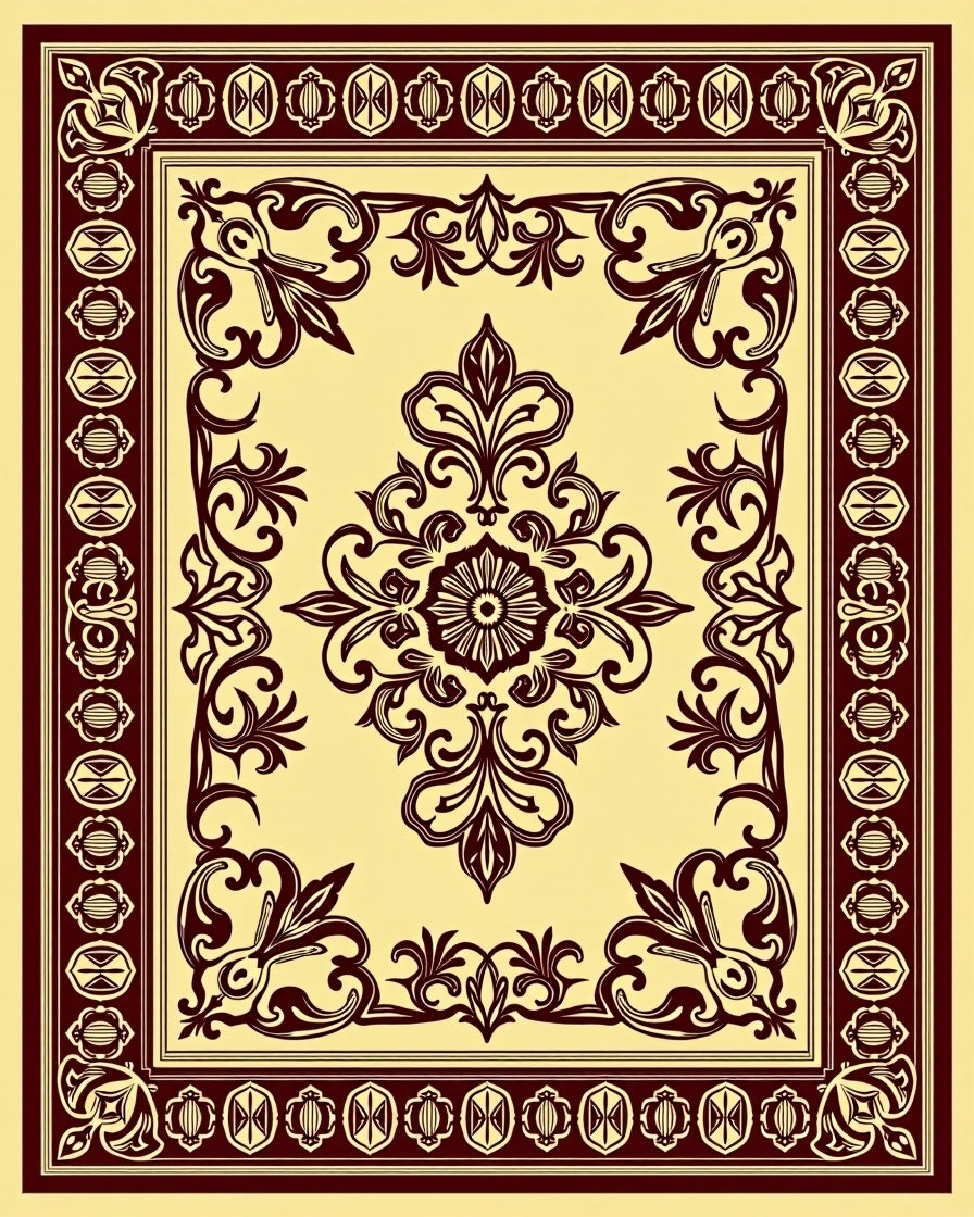 Rich Burgundy Floral Medallion Cream Rug