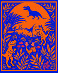 Bold Blue Orange Dinosaur Jungle Rug