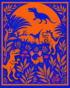 Bold Blue Orange Dinosaur Jungle Rug