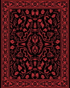 Rich Red Floral Scroll Border Rug