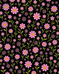 Pink Daisy Meadow Floral Black Rug