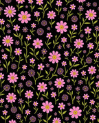 Pink Daisy Meadow Floral Black Rug