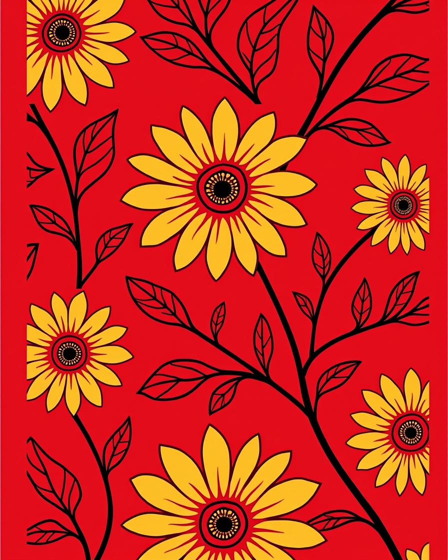 Bold Yellow Sunflower Floral Vines Rug