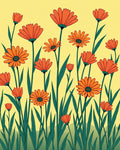 Orange Daisy Field Yellow Background Rug