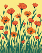 Orange Daisy Field Yellow Background Rug