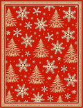 Crimson Snowflakes Fir Tree Border Rug