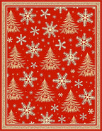 Crimson Snowflakes Fir Tree Border Rug