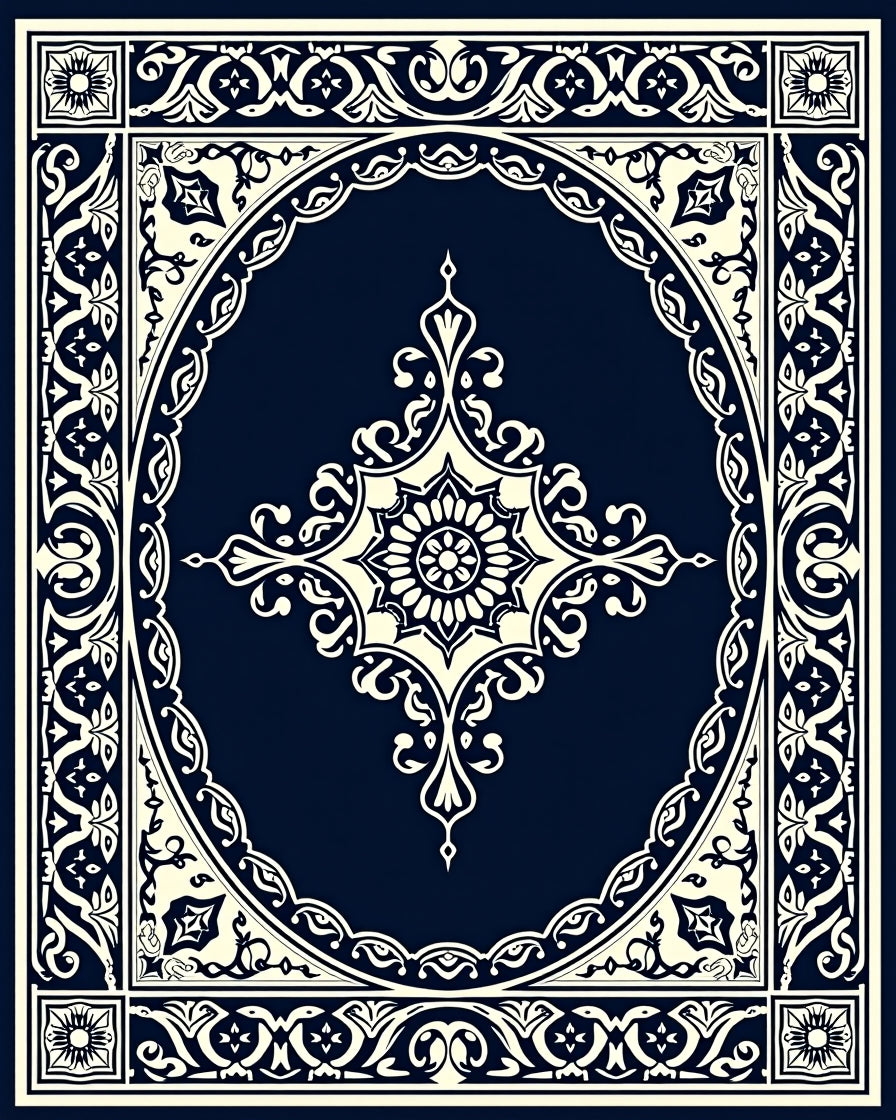 Classic Navy Floral Medallion Rug
