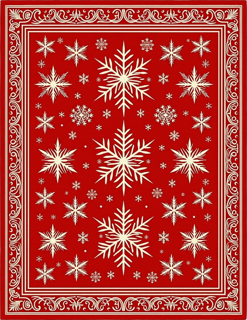 Crimson Snowflake Festive Border Rug