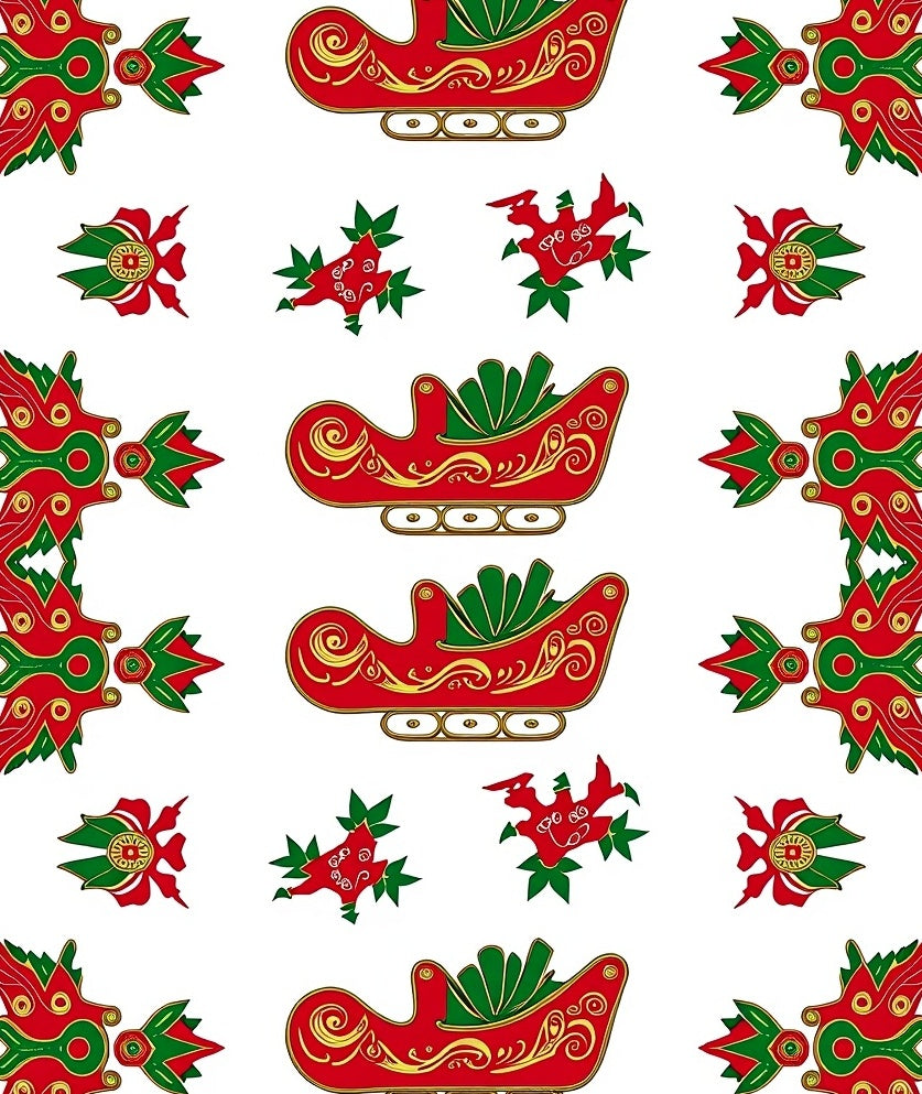 Red Green Sleigh Scrollwork Repeat Rug