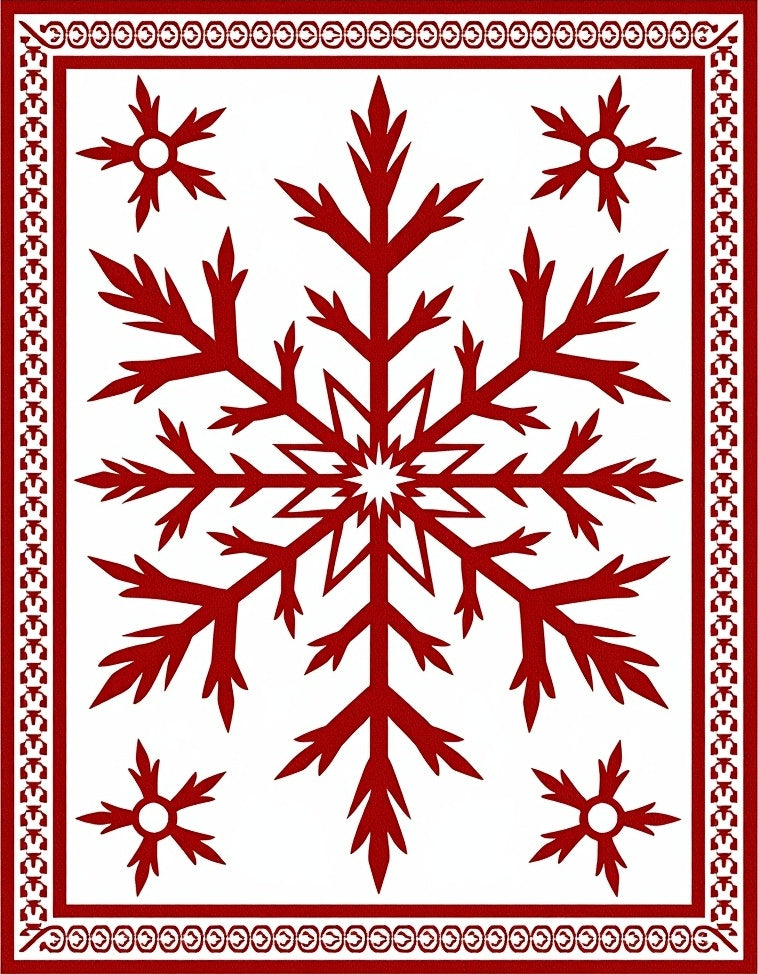 Crimson Snowflake Ornate Border Rug