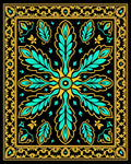 Black Teal Gold Floral Medallion Border Rug