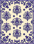 Cream and Royal Purple Damask Flourish Rug