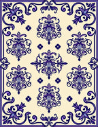 Cream and Royal Purple Damask Flourish Rug