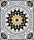 Navy Gold Geometric Mandala Medallion Rug
