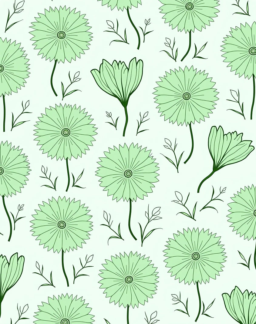 Pastel Green Botanical Flower Field Rug