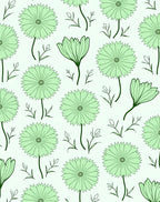 Pastel Green Botanical Flower Field Rug