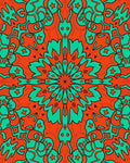 Orange Teal Fiery Floral Mandala Rug