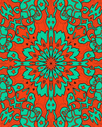 Orange Teal Fiery Floral Mandala Rug