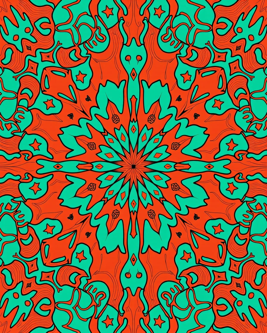 Orange Teal Fiery Floral Mandala Rug