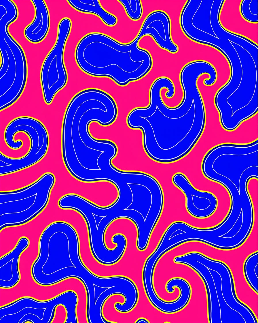 Vibrant Blue Swirls on Pink Background Rug