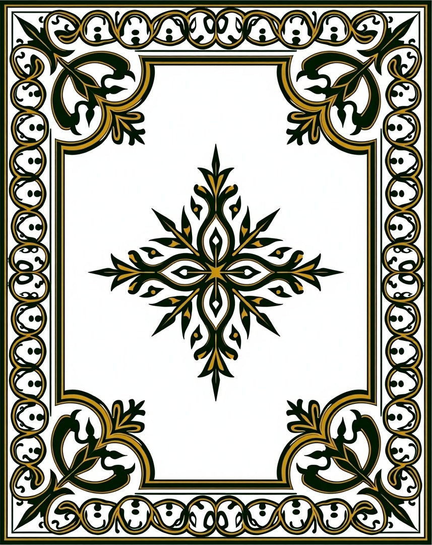 Elegant Black Gold Floral Medallion Border Rug