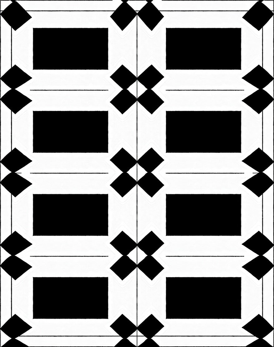 Bold Black White Geometric Diamond Grid Rug