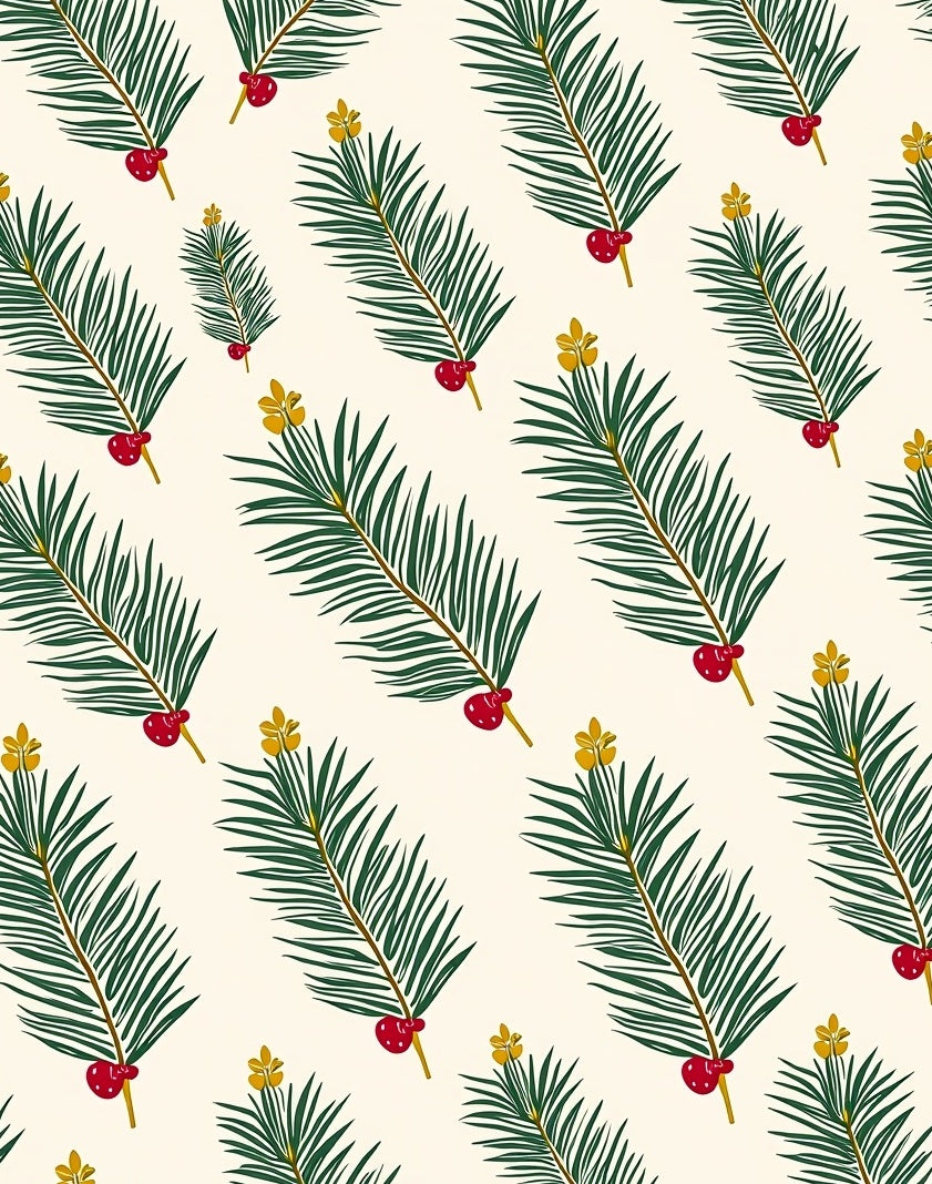 Green Fir Sprig Red Berry Accent Rug
