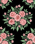 Pink Roses Lush Foliage Black Rug