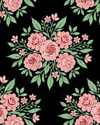 Pink Roses Lush Foliage Black Rug