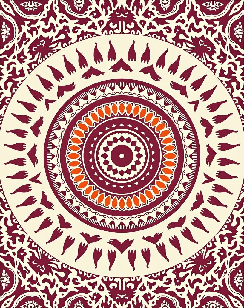 Crimson Orange Centerpiece Medallion Rug