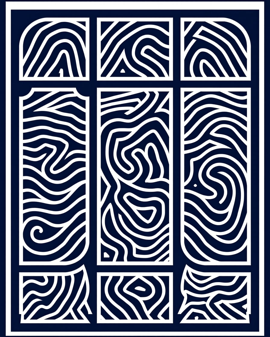 Navy White Abstract Wavy Lines Rug