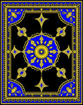 Royal Blue Yellow Sunburst Medallion Rug