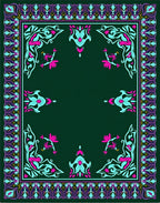 Art Nouveau Teal Pink Floral Frame Rug