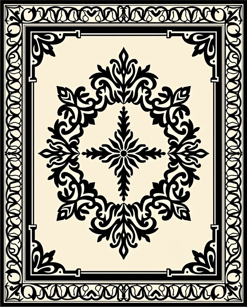 Black Ivory Ornate Medallion Square Rug