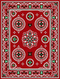 Crimson White Green Medallion Mandala Rug