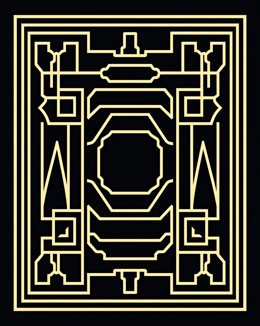 Golden Geometric Art Deco Frame Rug