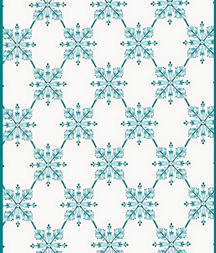 Teal Floral Lattice Art Deco Rug