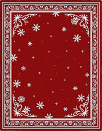 Crimson Snowflake Winter Border Rug