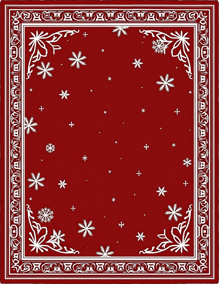 Crimson Snowflake Winter Border Rug
