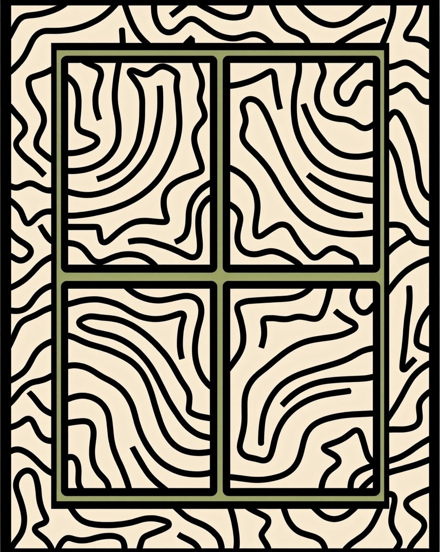 Abstract Cream Black Organic Window Rug