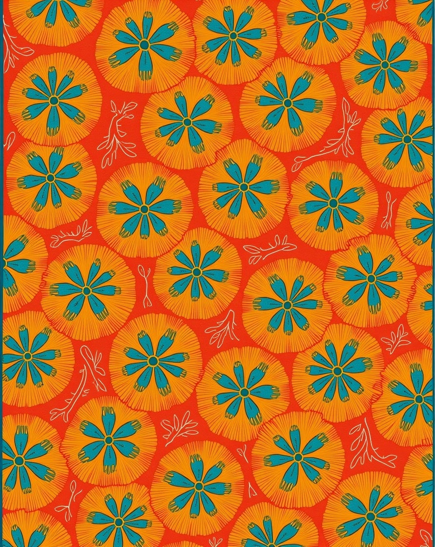 Orange Teal Floral Burst Collage Rug
