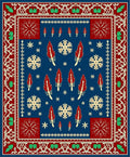 Deep Blue Red Feather Snowflake Border Rug
