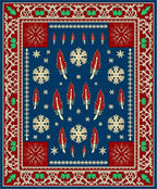 Deep Blue Red Feather Snowflake Border Rug