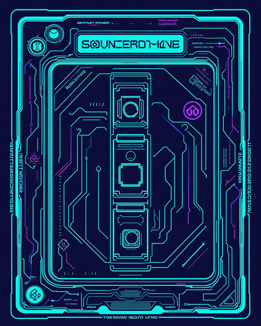 Blue Neon Circuit Command Center Rug