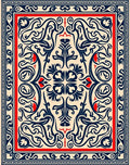 Crimson Blue Floral Scrollwork Medallion Rug