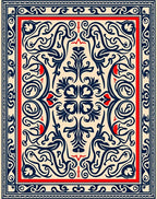 Crimson Blue Floral Scrollwork Medallion Rug