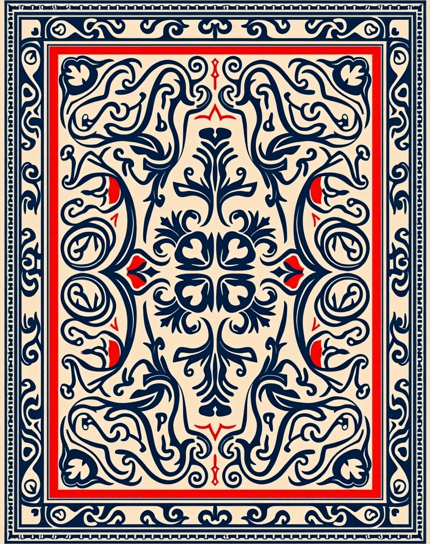 Crimson Blue Floral Scrollwork Medallion Rug
