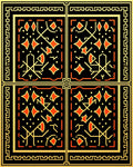 Geometric Orange Diamond Black Gold Border Rug